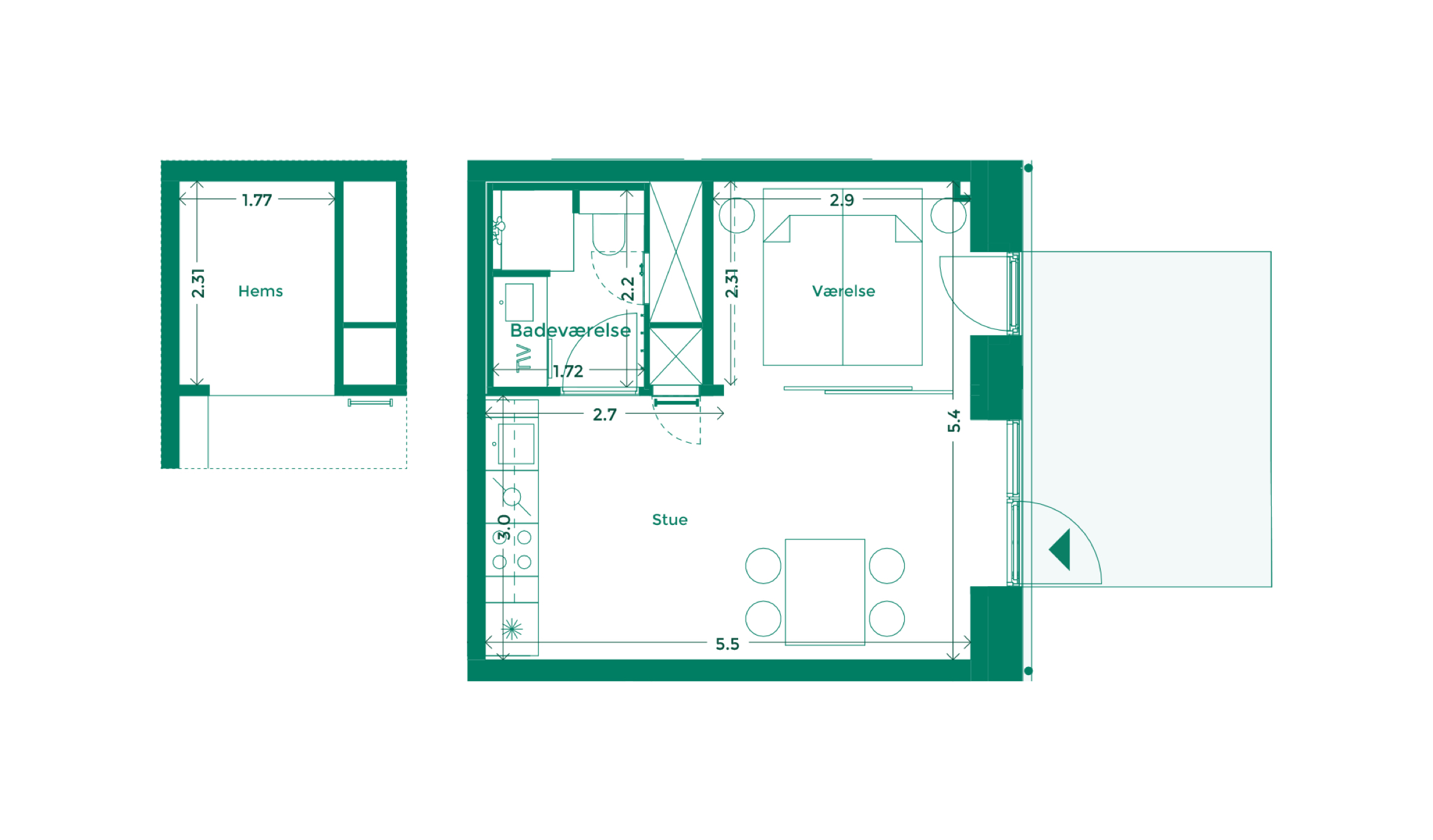 Lejlighedplan Hotelkarreen 105@2X