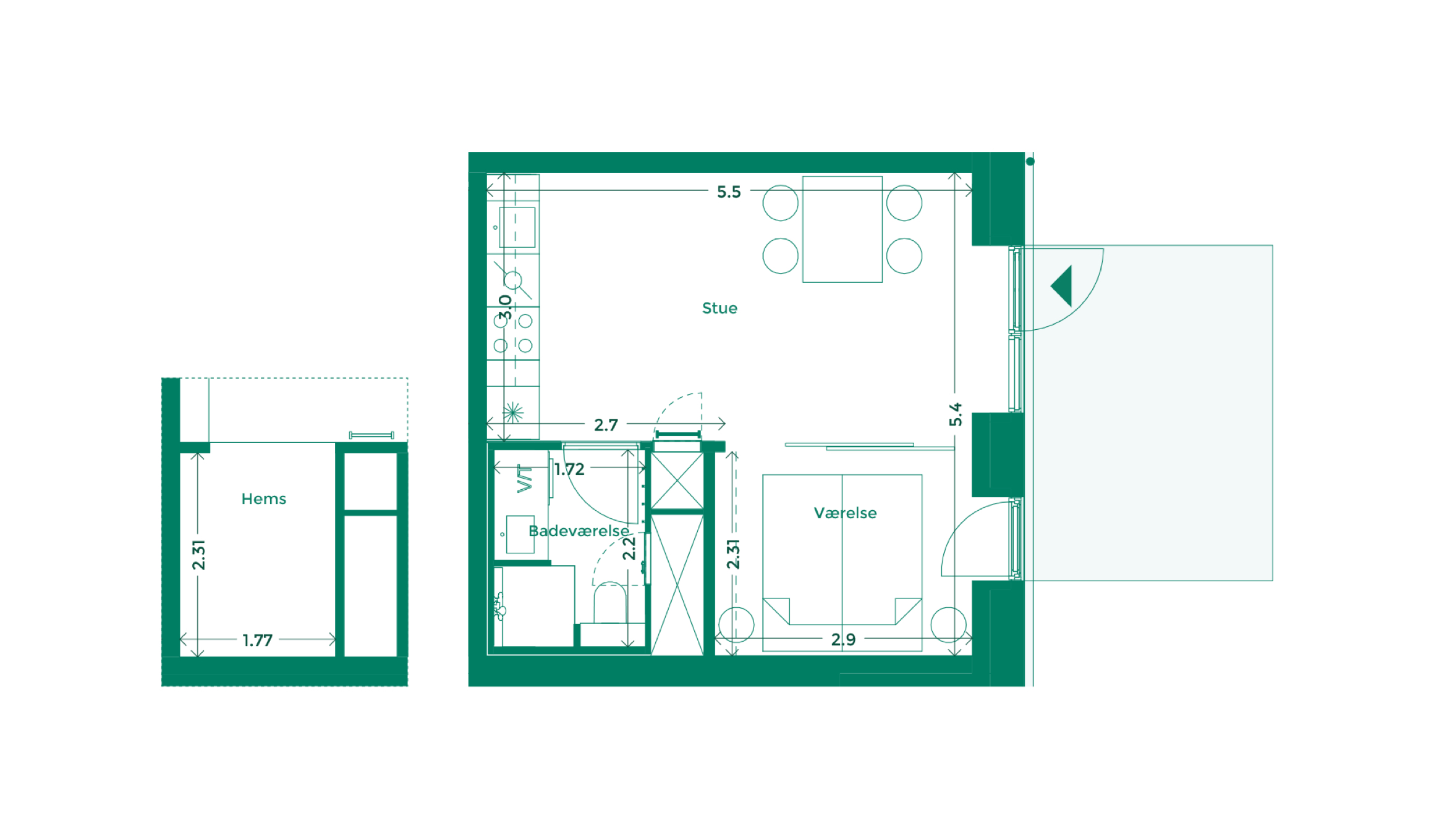 Lejlighedplan Hotelkarreen 106@2X