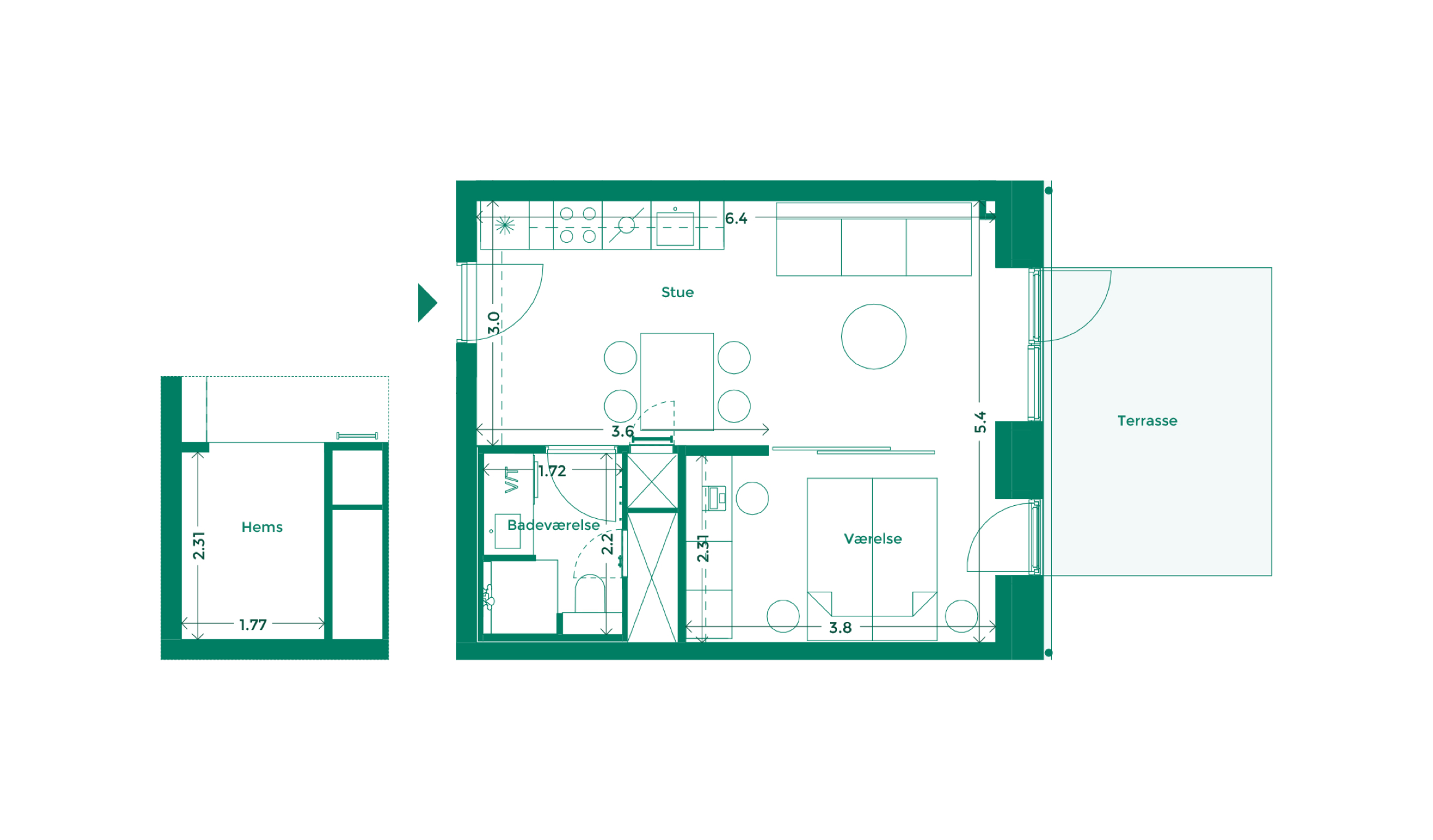 Lejlighedplan Hotelkarreen 111@2X