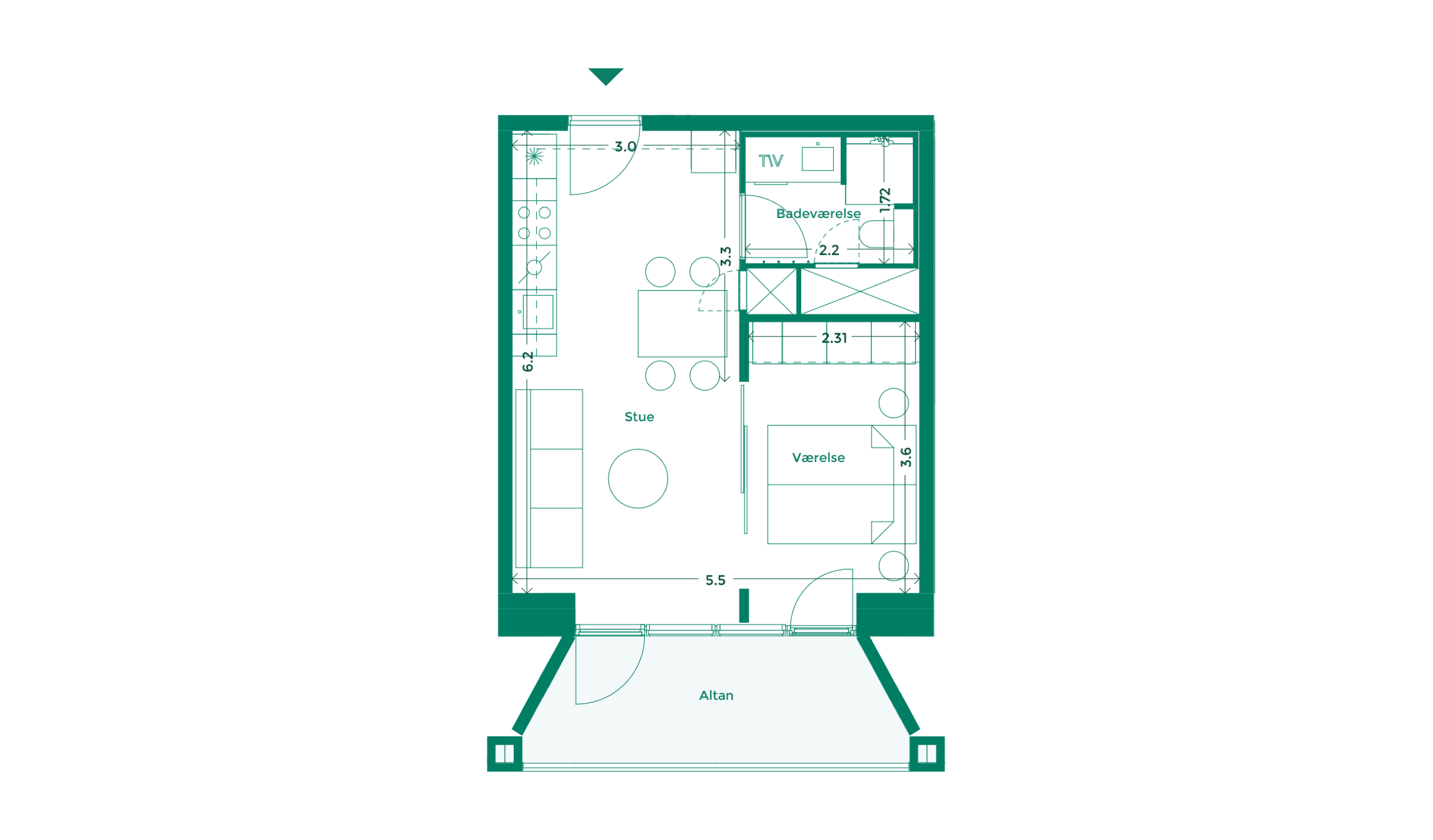 Lejlighedplan Hotelkarreen 206@2X